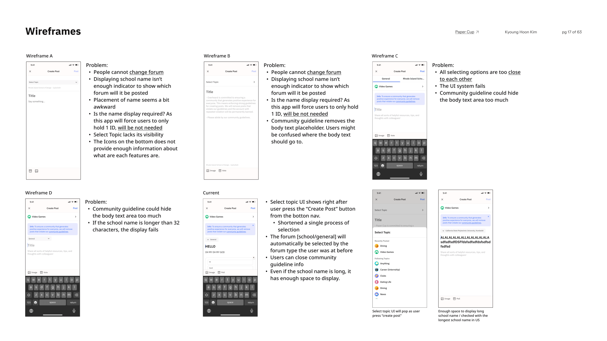 Wireframe variations for the post-creation flow